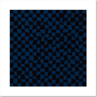 Warped Checkerboard, Black and Blue Posters and Art